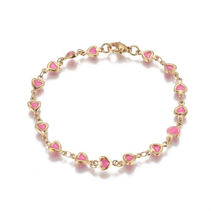 Bracelet petits coeurs émail rose