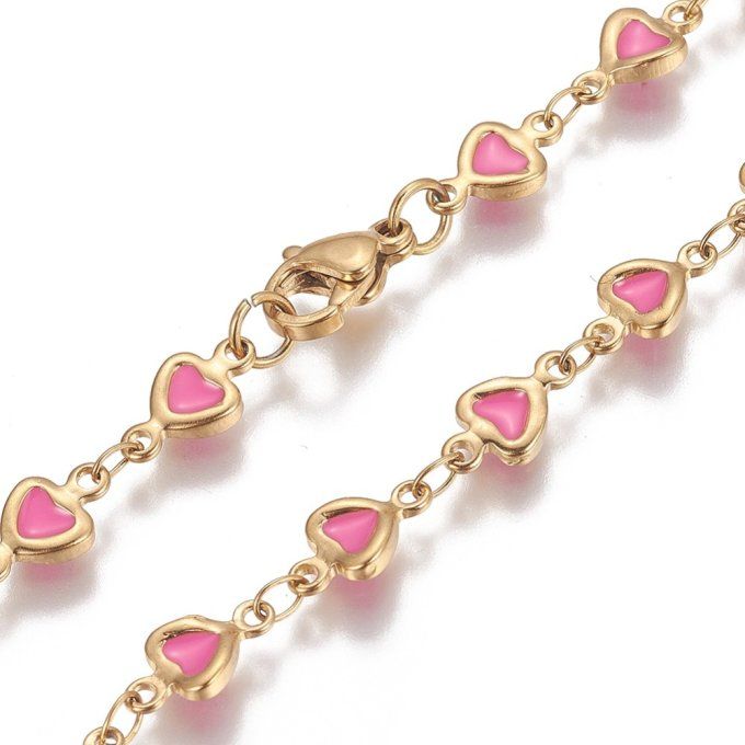 Bracelet petits coeurs émail rose